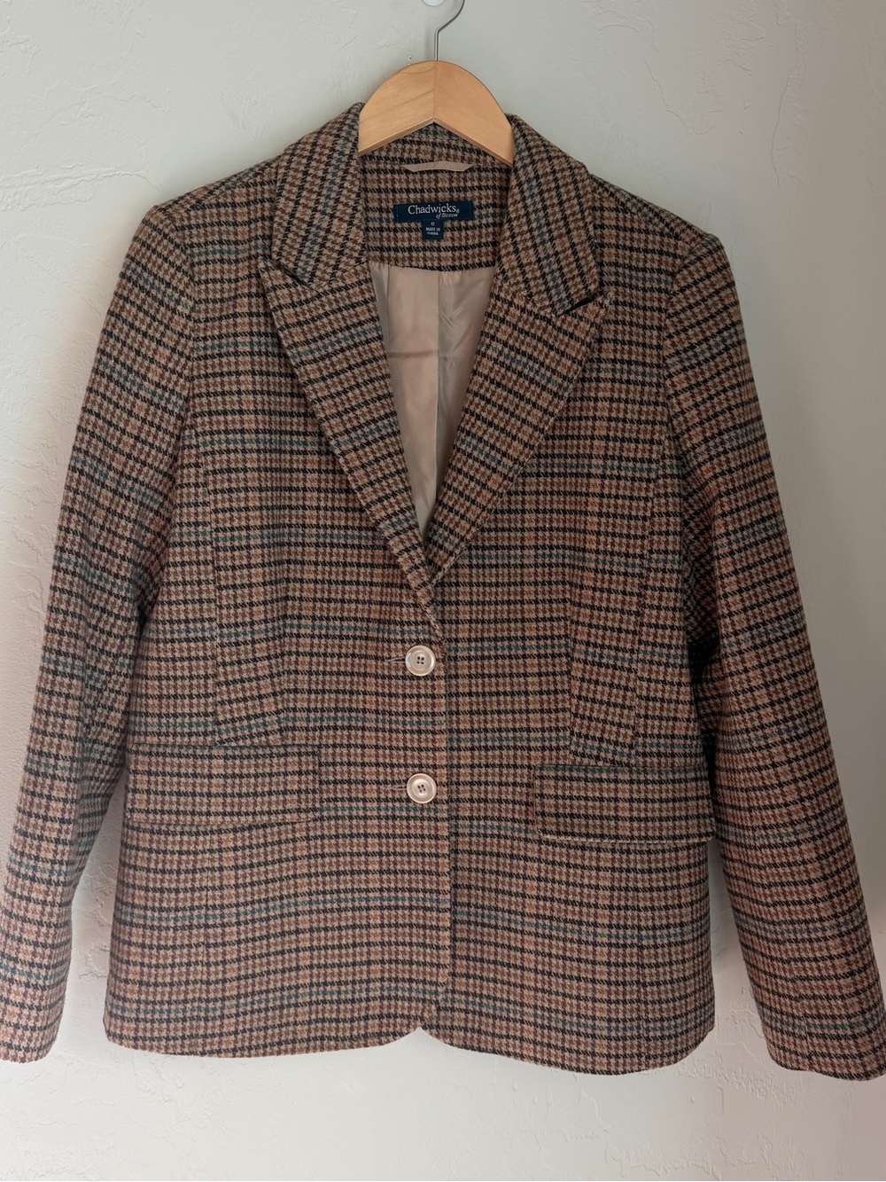 Chadwicks Women's Vintage Wool Blend Tan and Brown Plaid Blazer Jacket Size 12 - Picture 12 of 13